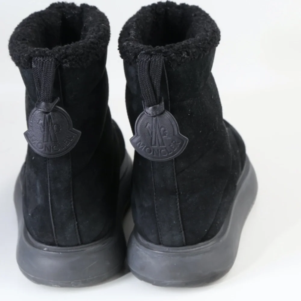 Moncler Hermosa Shearling Suede Quilted Ankle Boots Black 38.5 Woman's - Picture 9 of 16